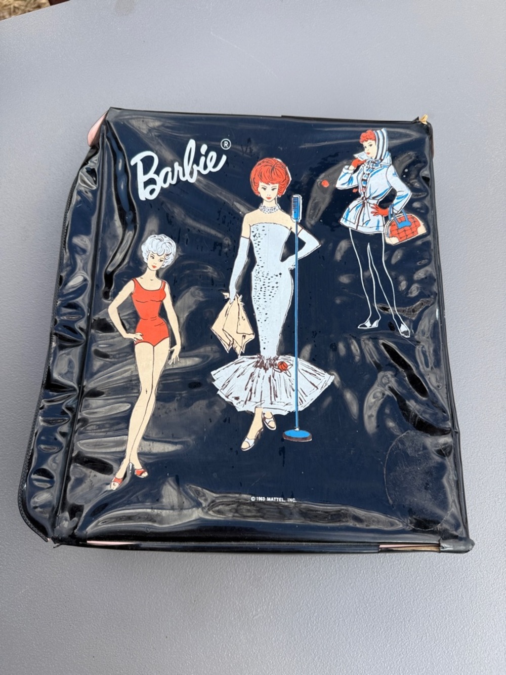 Rare VTG 1963 Barbie Vinyl barbie case Bag in black with OG Retro Dollls